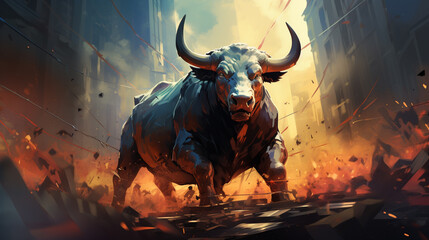 African Buffalo illustration. stock exchange, gold