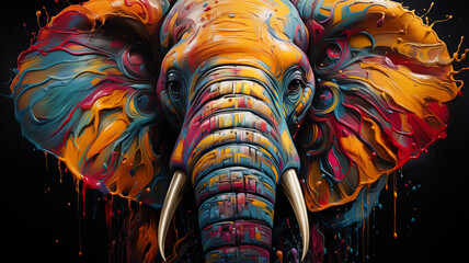 elephant in the art painting with colorful paint splashes