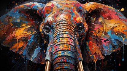 elephant in the art painting with colorful paint splashes