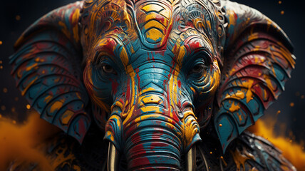 elephant in the art painting with colorful paint splashes - Powered by Adobe