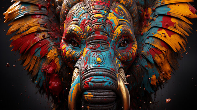 elephant in the art painting with colorful paint splashes