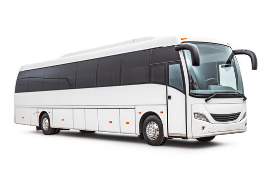 Shot of new white tour bus with white background, way of transportation, public transport