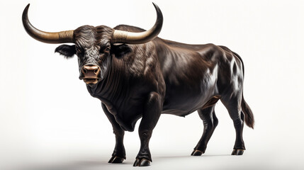 Black bull isolated on white background 3d illustration - obrazy, fototapety, plakaty