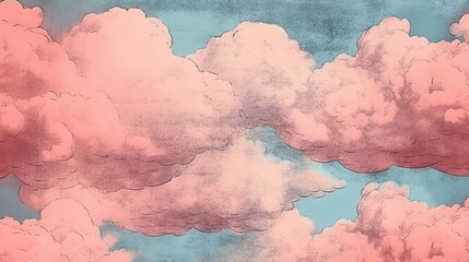 Generative AI, abstract clouds and sky risograph print 