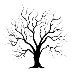 Silhouette of leafless tree isolated graphic element design on white background.