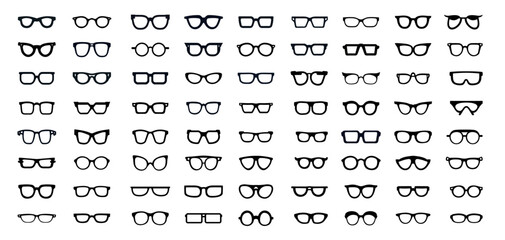 Fototapeta na wymiar Glasses Vector Icon Set. Sunglasses, Hipster, Geek Glasses Collection on a Transparent Background