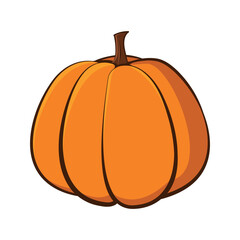 Orange pumpkin vector illustration. Autumn halloween pumpkin, vegetable graphic icon or print, isolated on white background. For gift paper, textiles, clothes, social networks, wallpaper, prints