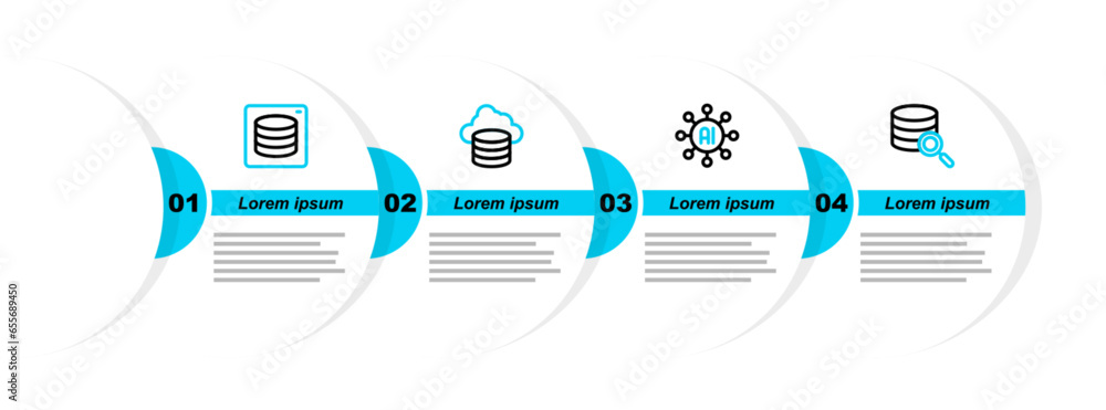 Poster set line server, neural network, cloud database and data icon. vector