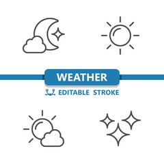 Weather Icons. Stars, Moon, Night, Sun, Day, Cloud Vector Icon