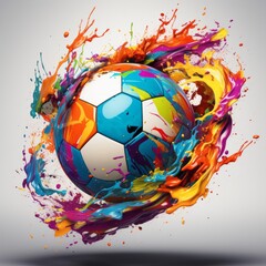 An artistic representation of a socket ball covered in splashes of vibrant paint, symbolizing the speed and agility of the game.