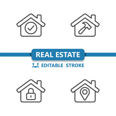 Real Estate Icons. House, Houses, Building, Checkmark, Tools, Lock, Location Vector Icon