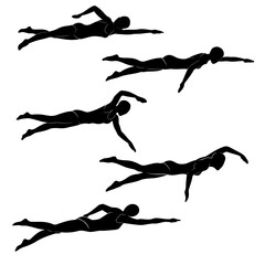 set of silhouettes of swimmer