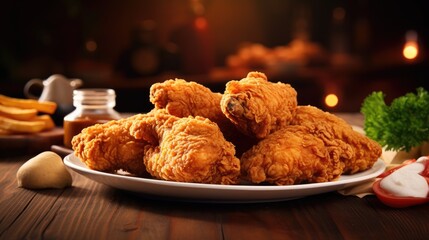 Crispy Kentucky Fried Chicken on a classic wooden table