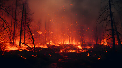 Wildfire burns ground in forest