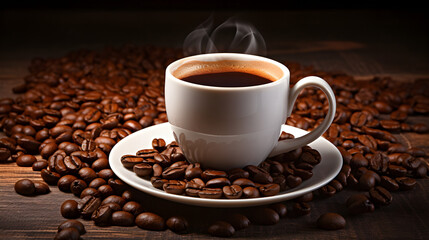 Fototapeta premium A cup of latte coffee on the table in a coffee shop