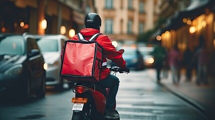 Scooter driver delivering food - obrazy, fototapety, plakaty