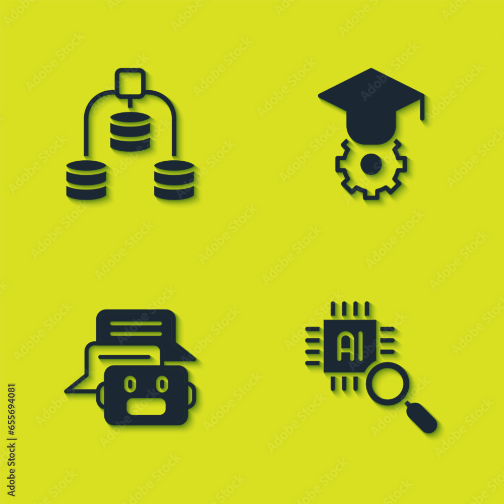 Aufkleber set server, data, processor cpu, chat bot and graduation cap icon. vector