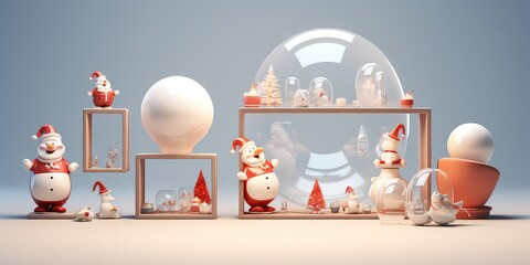 Happy glass Christmas festival Santa cluase and reindeer juggles several , Christmas concept, 3d illustration, render. - obrazy, fototapety, plakaty