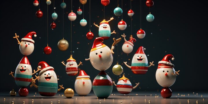 Happy glass Christmas festival Santa cluase and reindeer juggles several , Christmas concept, 3d illustration, render.