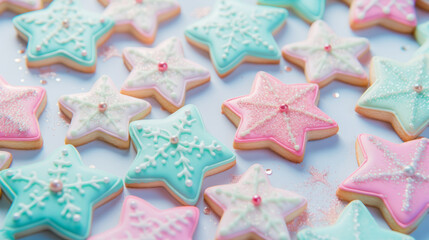 Beautifully decorated sugar cookies on the white background