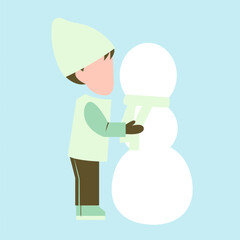 Little Boy Playing Snowman