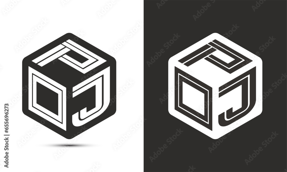 Fototapete poj letter logo design with illustrator cube logo, vector logo modern alphabet font overlap style.