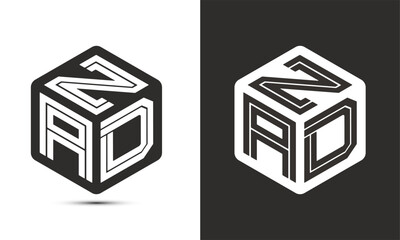 ZAD letter logo design with illustrator cube logo, vector logo modern alphabet font overlap style.