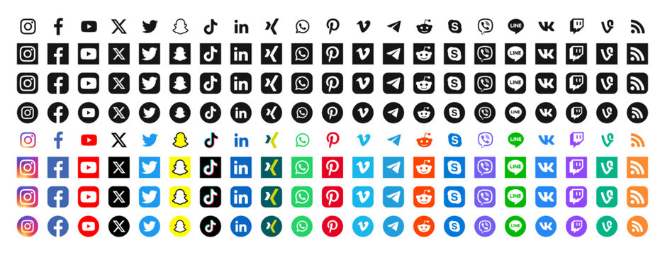 Set of social media icons. Social network vector symbols.