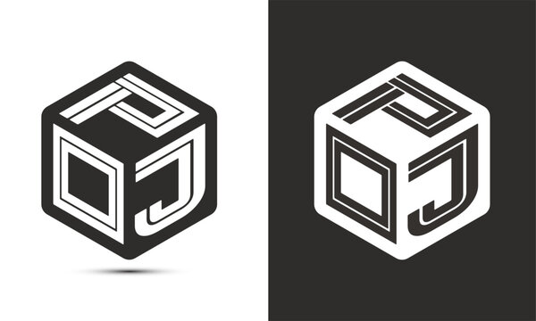 POJ letter logo design with illustrator cube logo, vector logo modern alphabet font overlap style.