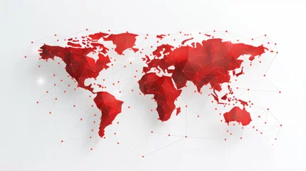 Photo sur Plexiglas Carte du monde Red colored map of the world. Conception of global network connection and data sharing