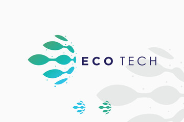 Fototapeta na wymiar global tech logo design with eco technology concept