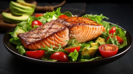 Grilled salmon fillet and fresh lettuce