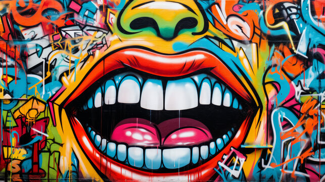 Woman mouth. Graffiti wall abstract background, modern art