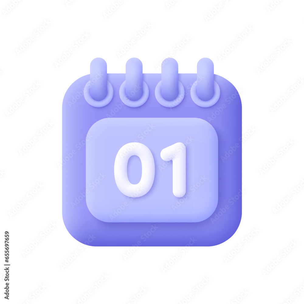 Poster calendar with 1th day of the month. time management, planning and event schedule concept. 3d vector 