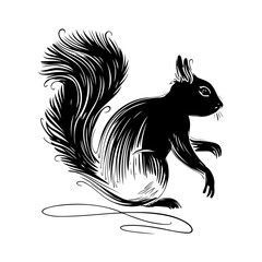 Eichhörnchen Silhouette. Tier Vektor für den Herbst. Tusche Zeichnung.