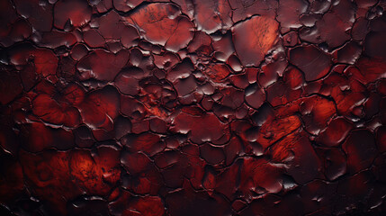 Charred wood bark red texture. Detailed macro close-up view of tree burned scratched cork background. Generative AI