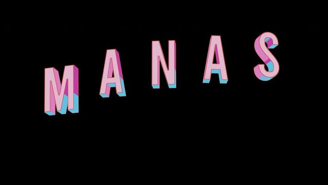 Bright letters jump merrily in the inscription MANAS the hero of the ancient epic. Retro. Alpha channel black. Looped from frame 120 to 240, Alpha BW at the end