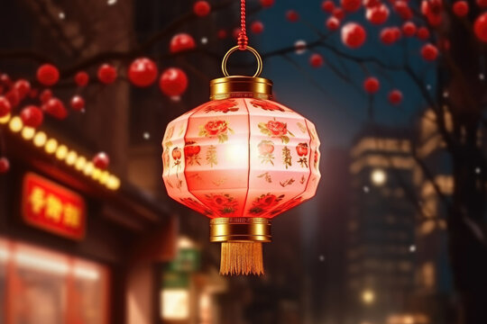 Red lantern chinese new year festival on the street at night. Chinese lunar new year festival concept