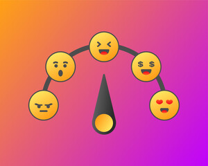 Reaction speedometer. Flat, color, reaction emoticons, speedometer needle, reaction speedometer. Vector icon