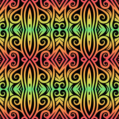 Seamless colourful batik ethnic dayak aztec Kalimantan pattern for background textile garment