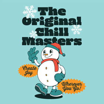 SNOWMAN RETRO MASCOT CARTOON ILLUSTRATION