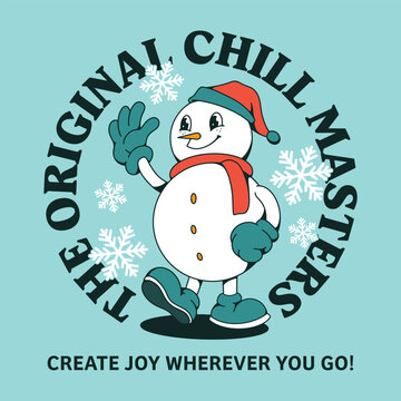 SNOWMAN RETRO MASCOT CARTOON ILLUSTRATION