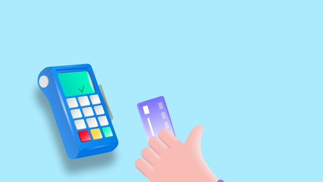 Payment terminal, a modern POS-bank payment device.
A payment device with an NFC keyboard. A credit card reader.
Animation of a contactless payment system.
