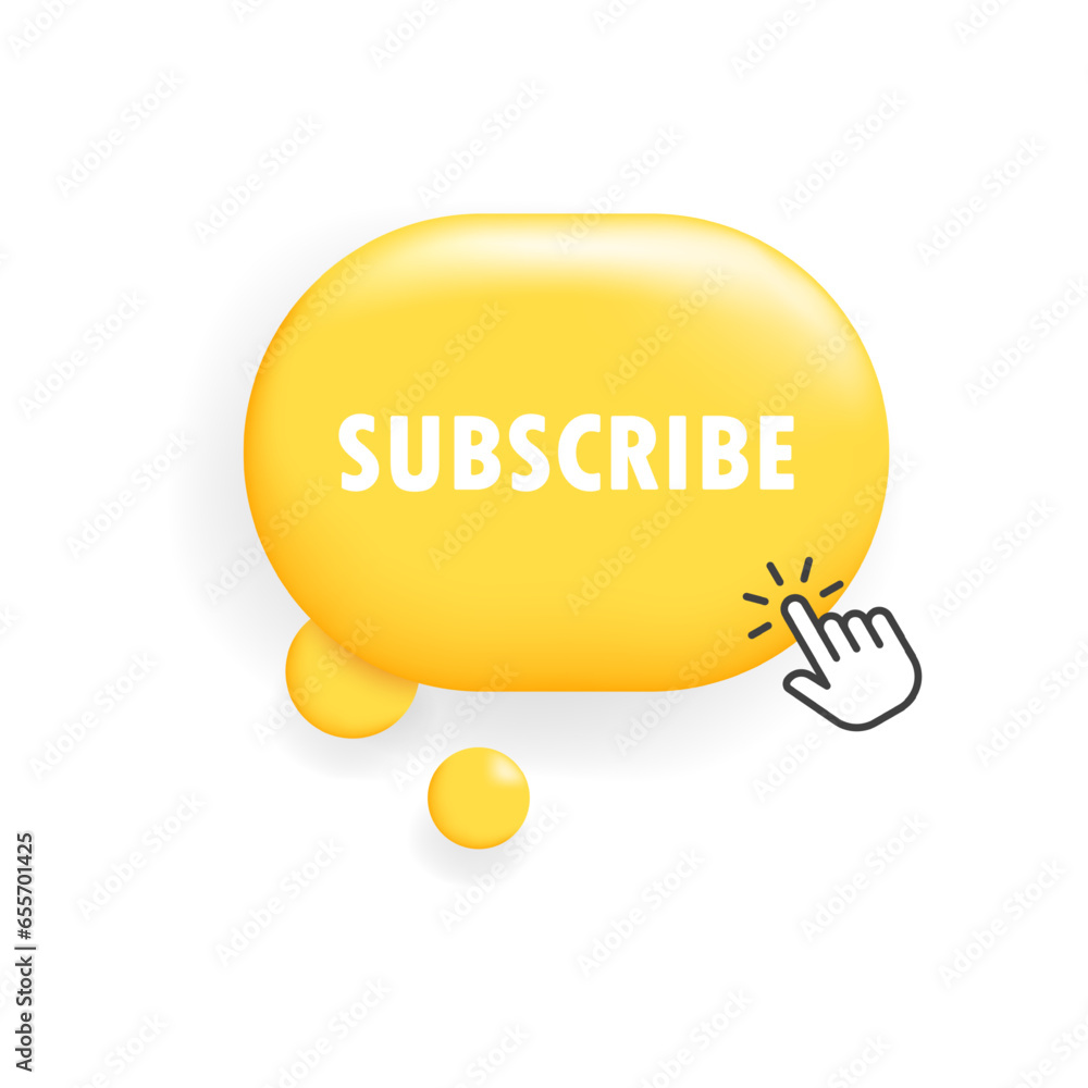 Poster subscribe button. flat, yellow, subscribe button, cursor on button, subscribe button. vector icon