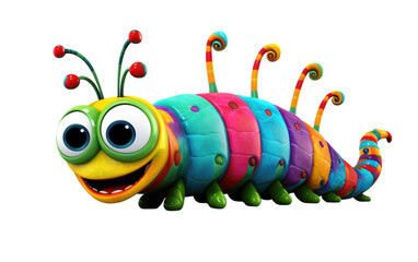 Illustration Of Colorful Caterpillar in Portrait Isolated on White Transparent Background.