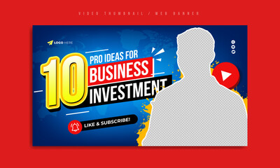 Corporate business idea or social media investment marketing video thumbnail or web banner template. Finance company website cover. Cyberspace technology background by world map and paint brush stroke
