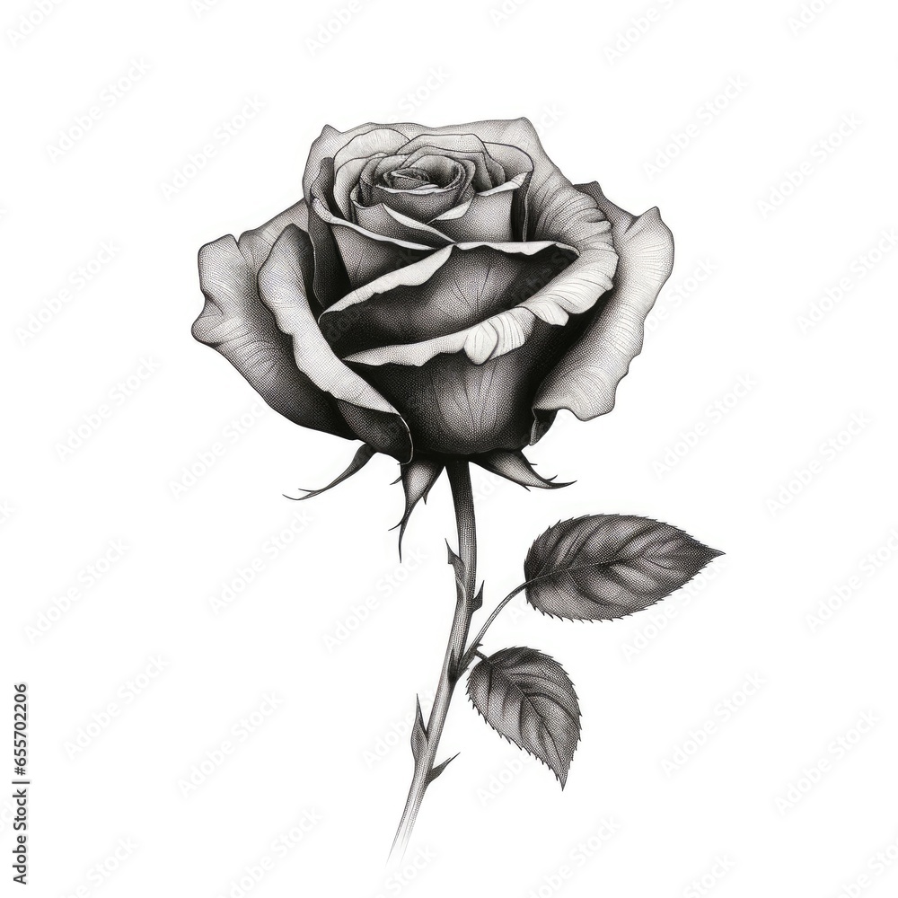 Wall mural hand drawn roses, black and white, ai generated image