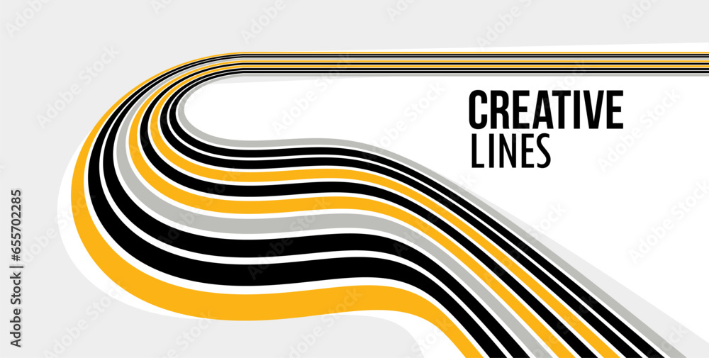 Poster 3d lines in motion vector abstract background, creative and dimensional curved stripes dynamic compo