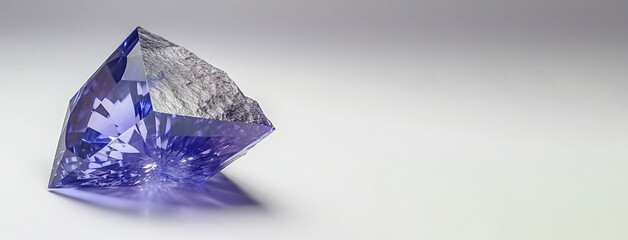 Tanzanite is a rare precious natural stone on a white background. AI generated. Header banner mockup with space.