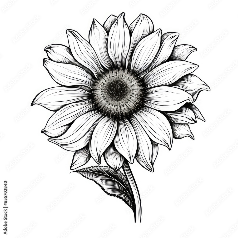 Wall mural hand drawn sunflowers, black and white, ai generated image